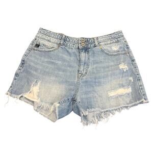 Kancan Estilo Women Blue Cotton Denim Distressed Mid Rise Cut Off Short Sz 11/29